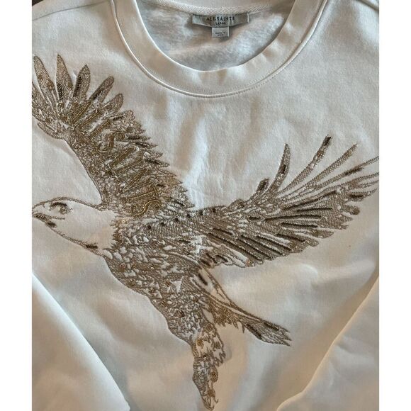 New  AllSaints Flite Separo Sequin Eagle Chalk White Sweatshirt Size Large $249 - Picture 6 of 7